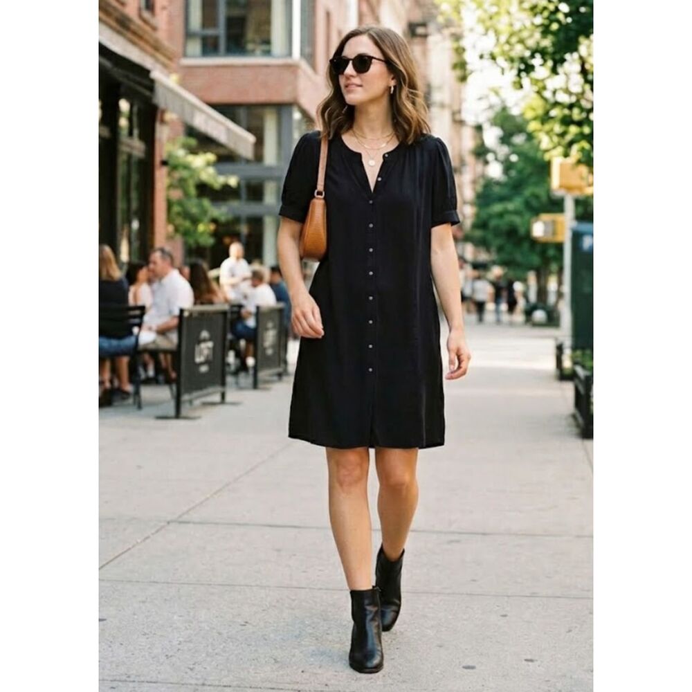 New Ann Taylor LOFT Button Front Puff Sleeve Swing Dress Women's Size 18 Petite